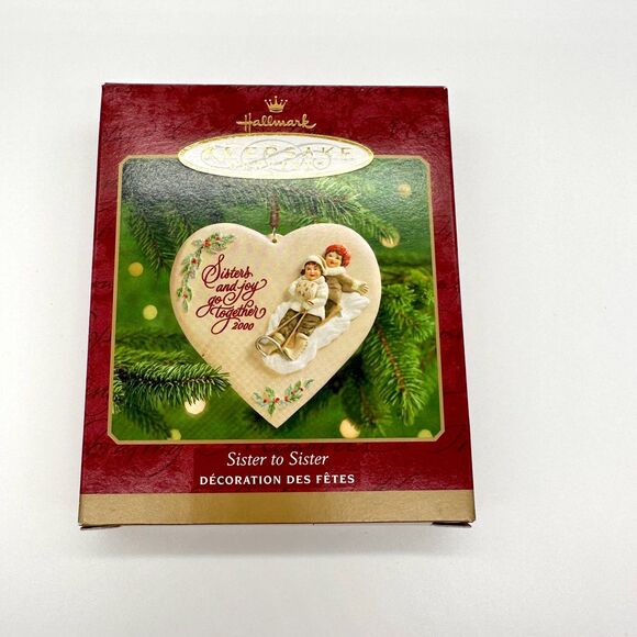 Hallmark Keepsake Ornament Sister to Sister Porcelain 2000 Sisters Sledding Snow - Picture 2 of 7